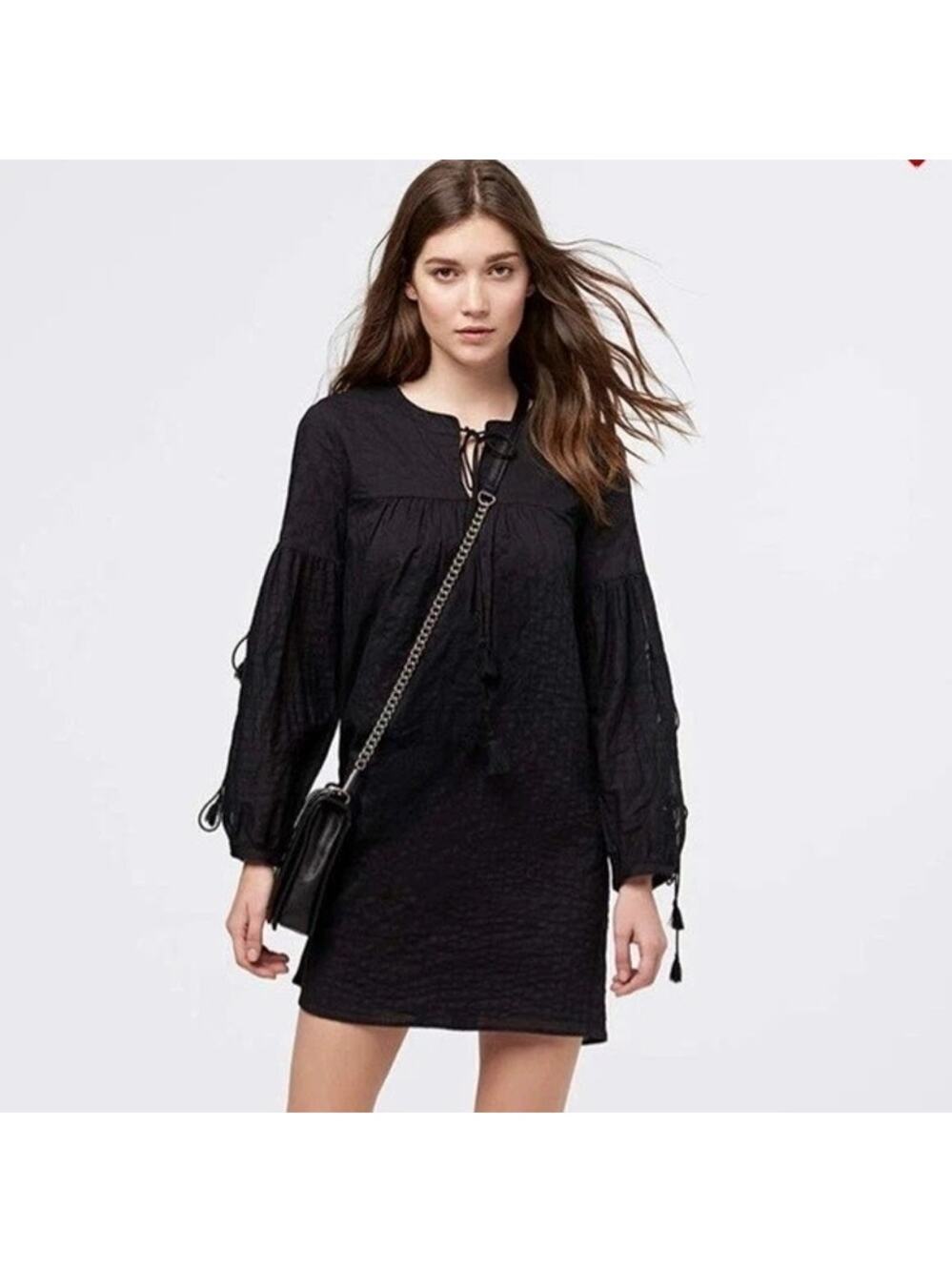 Rebecca Minkoff Dress Medium Black Long Sleeve Cotton Boho Mini
